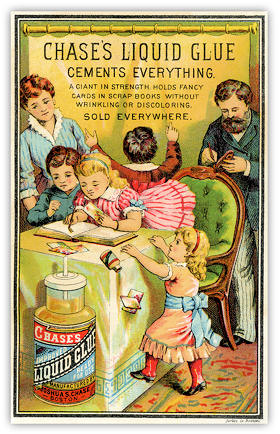 Image of US trade card for Chase's Glue Printed by Forbes Co, Boston