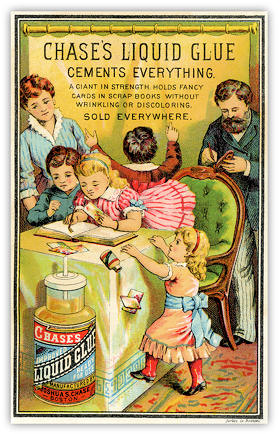 Image of US trade card for Chase's Glue Printed by Forbes Co, Boston