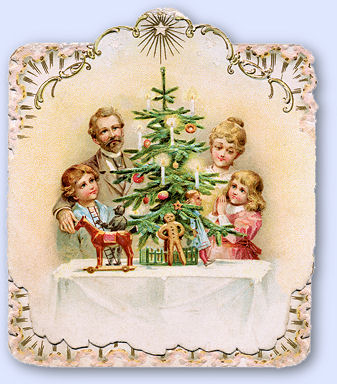 Victorian family around the Christmas tree